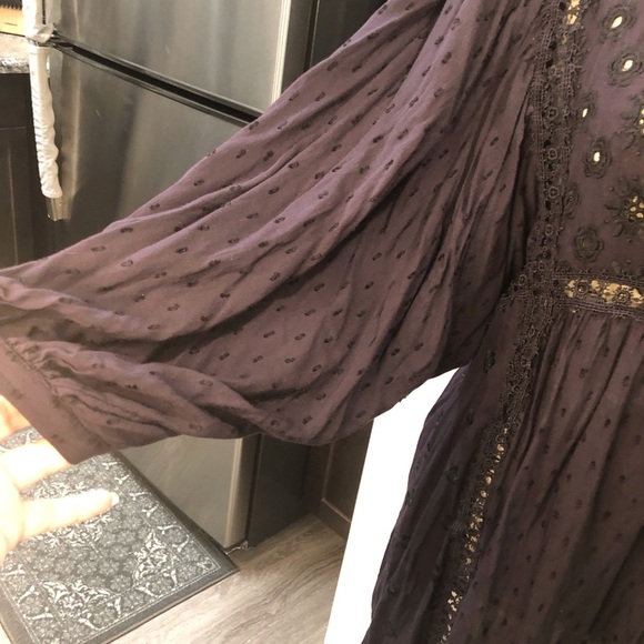 Free People Large Plum Keyhole Front Embroidered Women's Top Puff Sleeves L/S - Picture 4 of 5